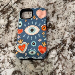 Stylish Blue Heart and Eye Pattern Phone Case